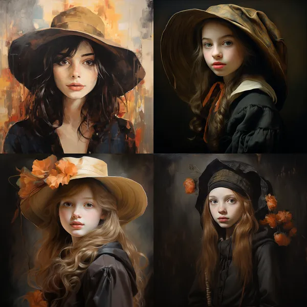 /imagine The girl wearing a hat --relax --aspect 1:1 --version 5.2 --quality 1 --stylize 100