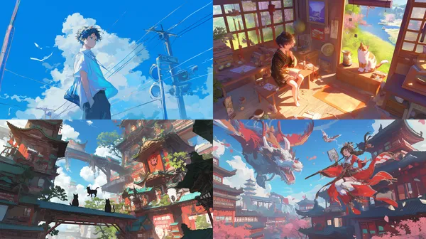 /imagine 做一个有猫元素的，薅羊毛集团街景照片 --relax --aspect 16:9 --niji 6 --quality 1 --stylize 100