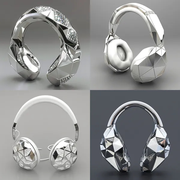 /imagine Fashion Version Ear-Clip Headphone Design Description

1. Overall Design of the Headphones
Front Part (Auricle Section):

Incorporates a streamlined design with geometric cutting elements, presenting a faceted structure on the surface resembling diamond cuts.

Smooth edges for comfortable wear and close fit to the auricle.

Back Part (Clip Section):

Circular disk design with irregular geometric shapes along the edges (such as wave-like or serrated), enhancing visual impact.

Soft silicone material used on the inner side of the clip to ensure comfort during wear.

2. Decorative Materials and Layout
Materials:

Main Material: Platinum, surface treated with mirror polishing technique for a futuristic feel.

Accent Material: White diamonds of high quality, finely cut for light reflection.

Decorative Schemes:

Scheme One (Full Coverage):

Platinum fully covers the headphone surface, featuring geometric cut designs to create a faceted structure.

White diamonds embedded in platinum surface, arranged in abstract patterns inspired by natural elements (like leaf veins, petal textures, or feather textures).

Diamonds spaced intricately to produce a gradient effect of light and shadow.

Scheme Two (Accent Decoration):

Main body of the headphones primarily in platinum, with white diamond accents only at key locations.

Front Part (Auricle Section): Diamonds embedded along the edges of the geometric cut surfaces to create a starlight effect.

Back Part (Clip Section): Abstract patterns of natural elements (such as feathers or petals) carved onto the circular disk surface, with diamonds set along the pattern edges.

3. Design Style
Combination of Natural Elements and Modern Technology:

Inspired by leaves, flowers, and feathers but executed using abstract and geometric design techniques.

For instance, leaf veins transformed into geometric lines and petal textures into faceted structures.

Futuristic and Luxurious Feel:

Platinum material polished with a mirror finish to reflect light, enhancing the futuristic aspect.

Asymmetric diamond setting to break away from traditional symmetric aesthetics and add a touch of fashion.

4. Specific Design Details
Front Part (Auricle Section):

Geometric cut design on the surface creating a faceted structure.

Ring of small diamonds embedded along the edges for a starlight effect.

Central area carved with abstract natural element patterns (like feather textures) with diamonds set along the edges.

Back Part (Clip Section):

Circular disk design with irregular geometric shapes along the edges (such as wave-like or serrated).

Surface features abstract natural element patterns (like petal textures) with diamonds set along the pattern edges.

Inner side of the clip utilizes soft silicone material for comfortable wear.

5. Color and Light Effects
Color Combination:

Silver-white tone achieved through the combination of platinum and white diamonds, emphasizing luxury.

Light Effects:

Platinum surface mirror-polished to reflect light, imparting a futuristic feel.

Diamond arrangement fashioned to create a gradient effect of light and shadow.

6. Comfort of Wear
Headphones free of sharp designs, rounded edges for comfortable wear.

Accessory range does not extend beyond the headphones' body, ensuring no scratching of ears or hair during wear. --relax --aspect 1:1 --version 6 --quality 2 --stylize 100
