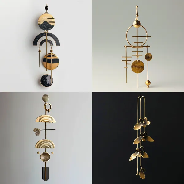 /imagine This is an earring. It is in the style of a Japanese-style wind chime and has a two-dimensional aesthetic. The entire design is asymmetrical, and it is set against a simple background.   --relax --aspect 1:1 --version 6 --quality 2 --stylize 100