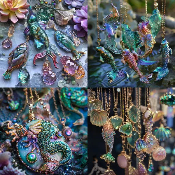 /imagine Mermaid elements, pendants, colorful and dreamy hues --relax --aspect 1:1 --version 6 --quality 2 --stylize 100